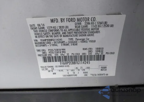 2015 Ford Taurus Sel z USA, uszkodzony, nr VIN 1FAHP2E88FG114245